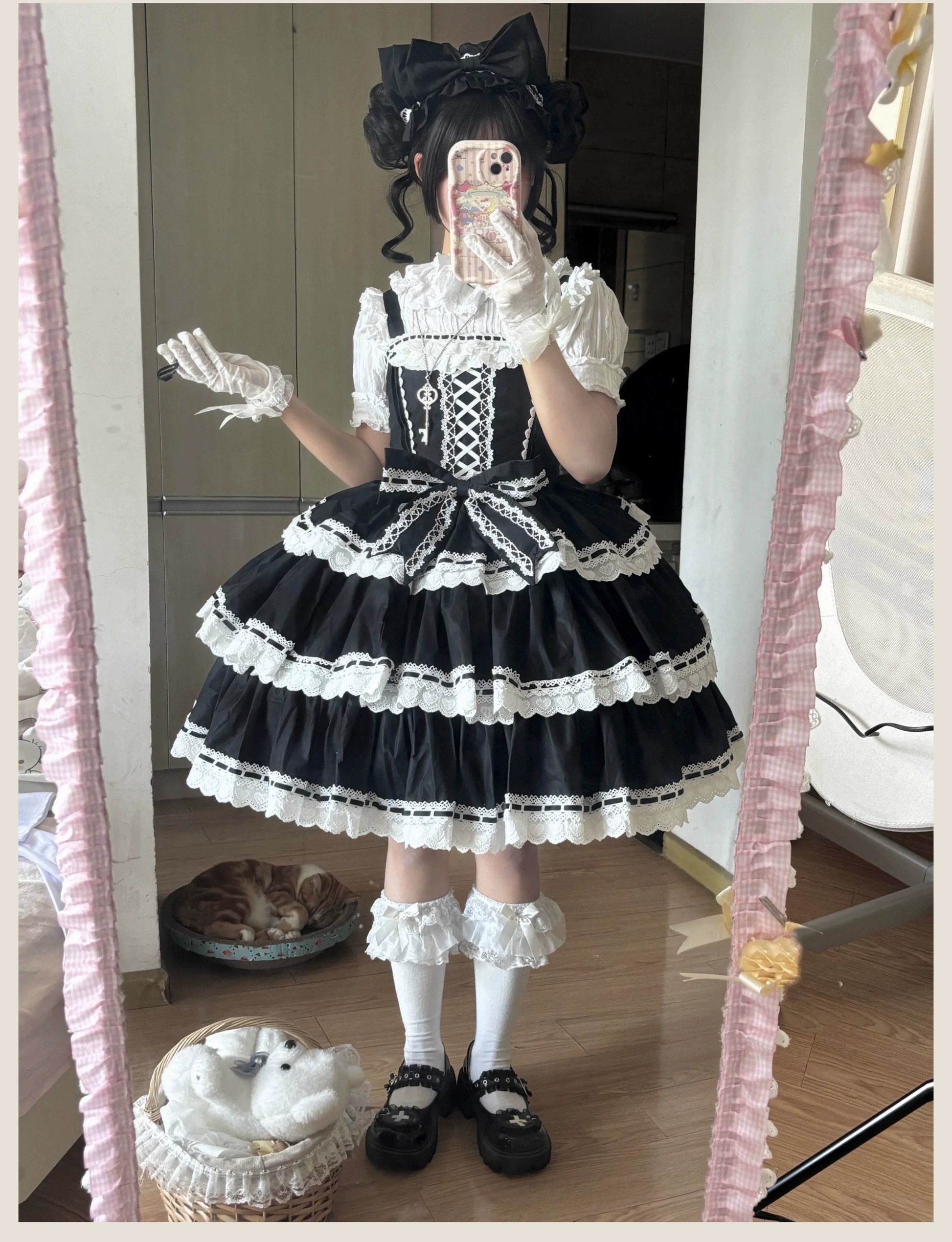 TaTaTa Lolita - Otome Heart - Cotton Old School Lolita JSK Dress Suit, Heart-Shaped Lace Trim