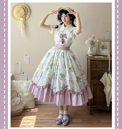 Qianmu - Blueberry Summer - Classic Lolita JSK Dress with Large Hem and Cotton Lining