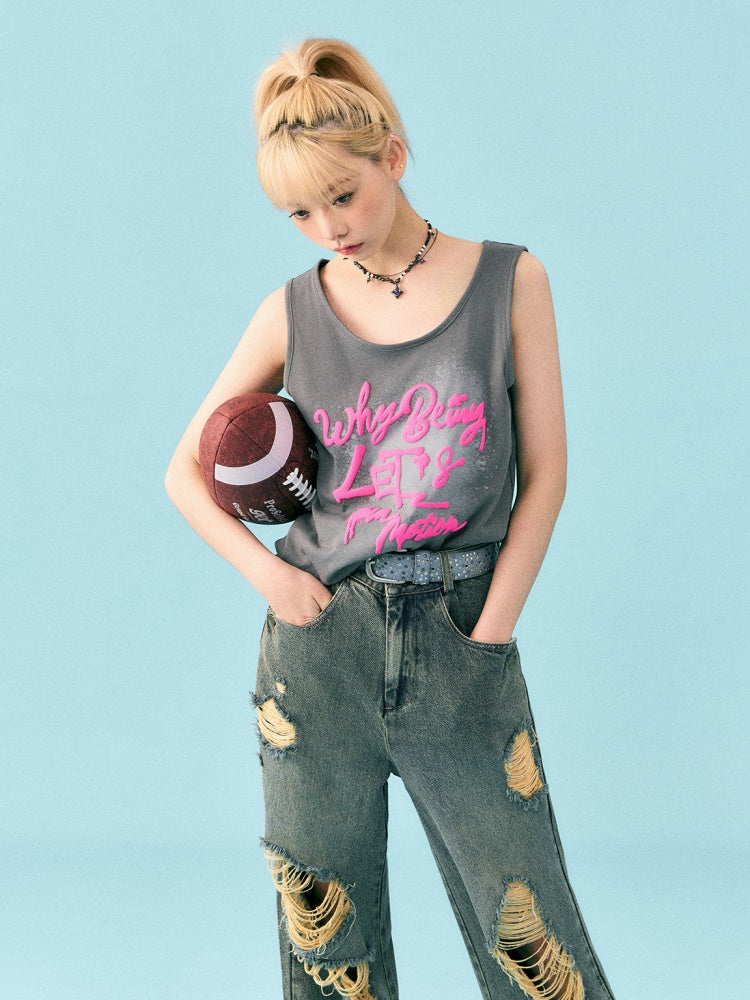 English Logo Print Tank Top【s0000002213】