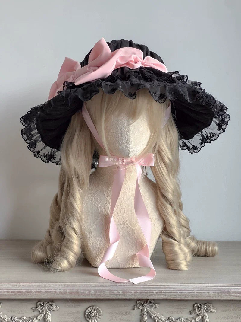 MAID - Vintage Lolita Hat Striped Lace Hat