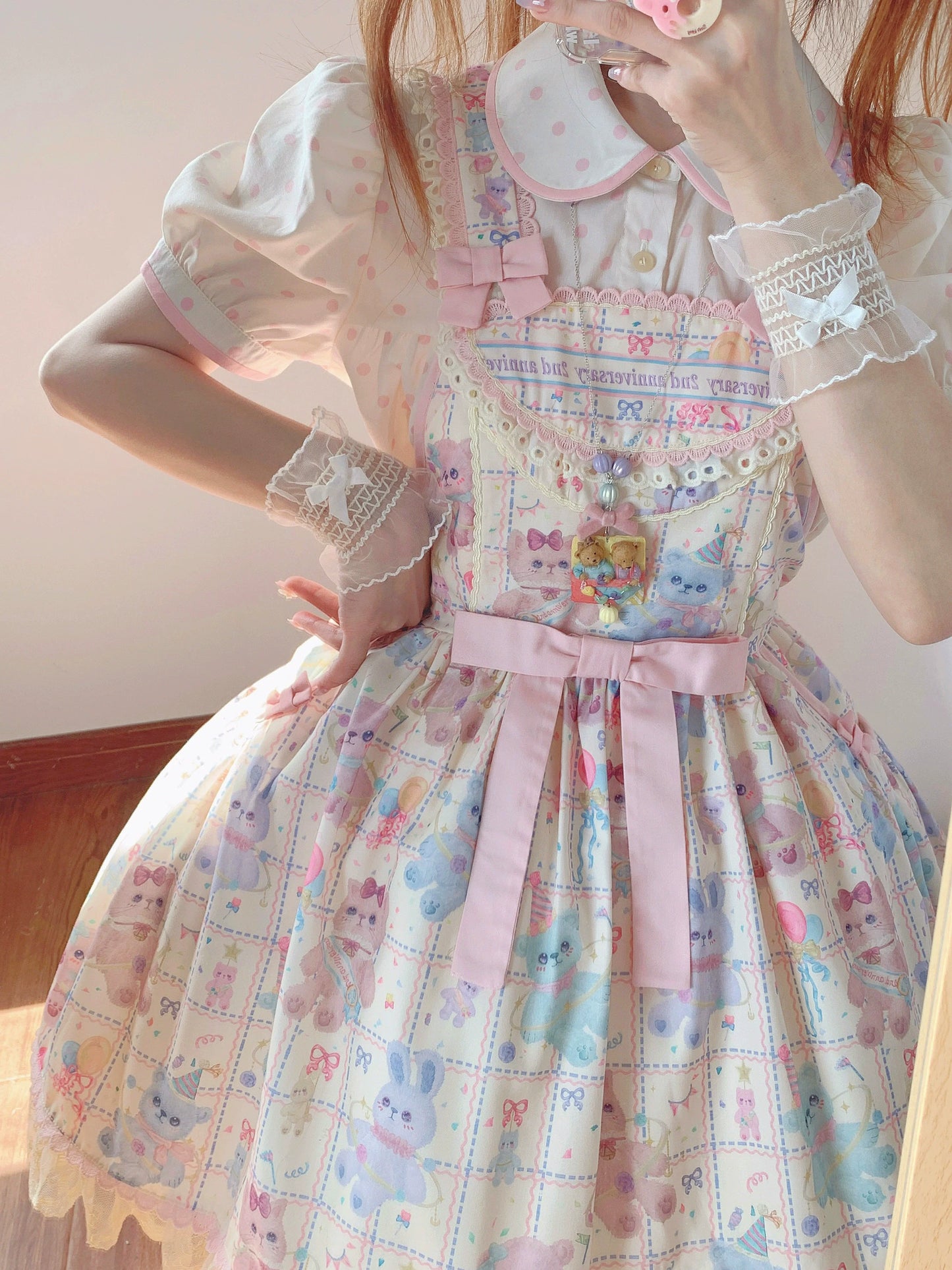 RichLolita - Starry Pudding Bear - Sweet Lolita Jumper Dress Printed OP Dress