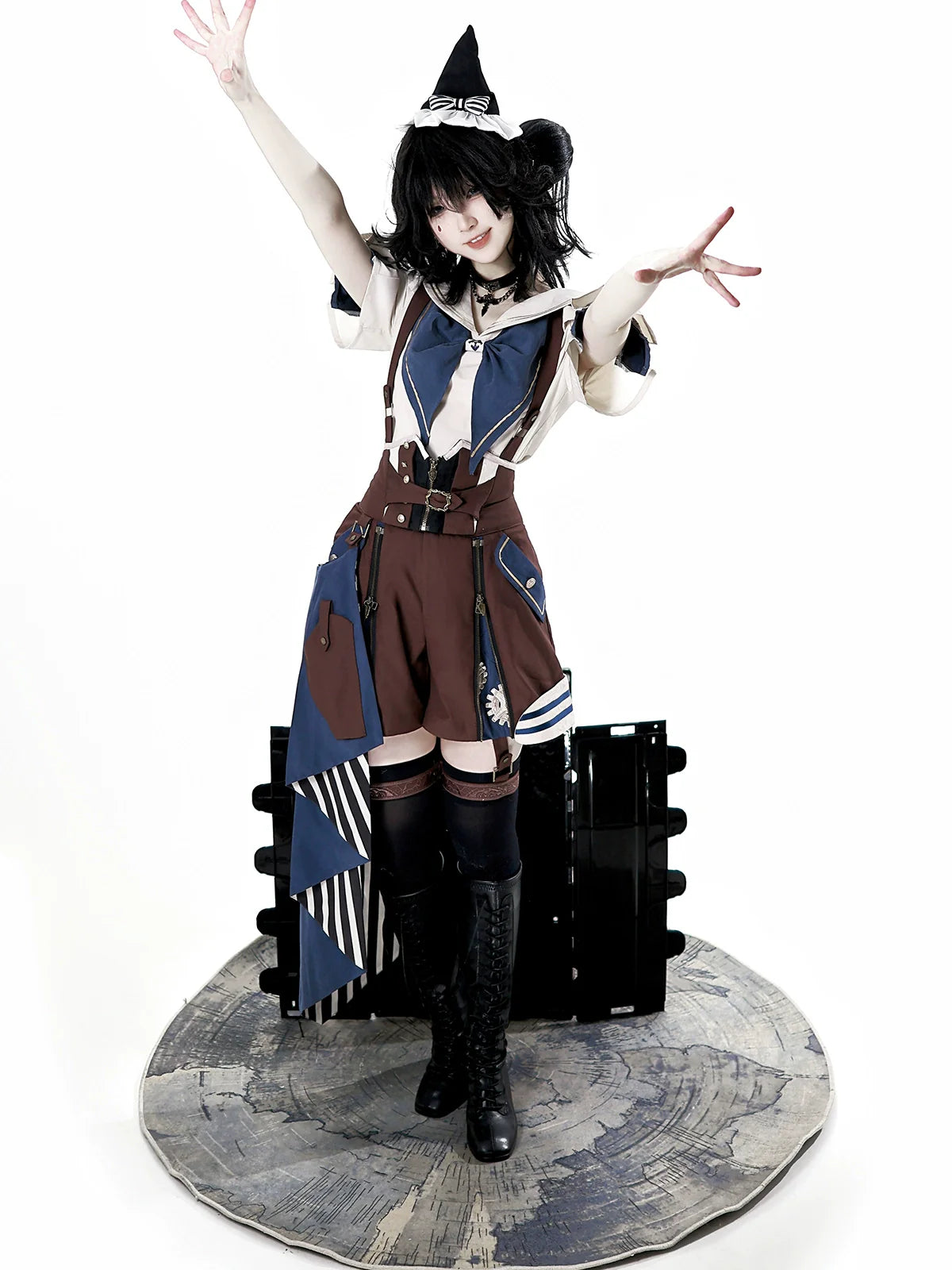 Designer's Gift - Voyager's Daily - Ouji Lolita Suspender Shorts Set with Shirt & Trailing