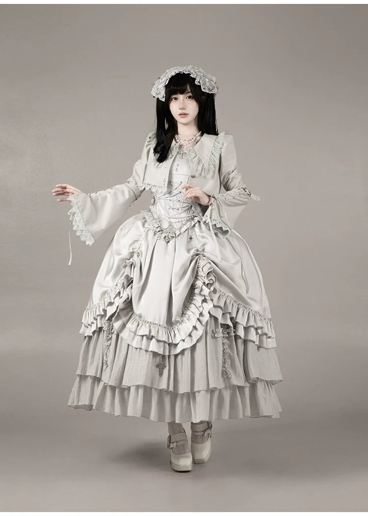With PUJI - Letter and Poetry ﾂｷ Humanoid Robot - Silver Gothic Lolita Mermaid Skirt Set