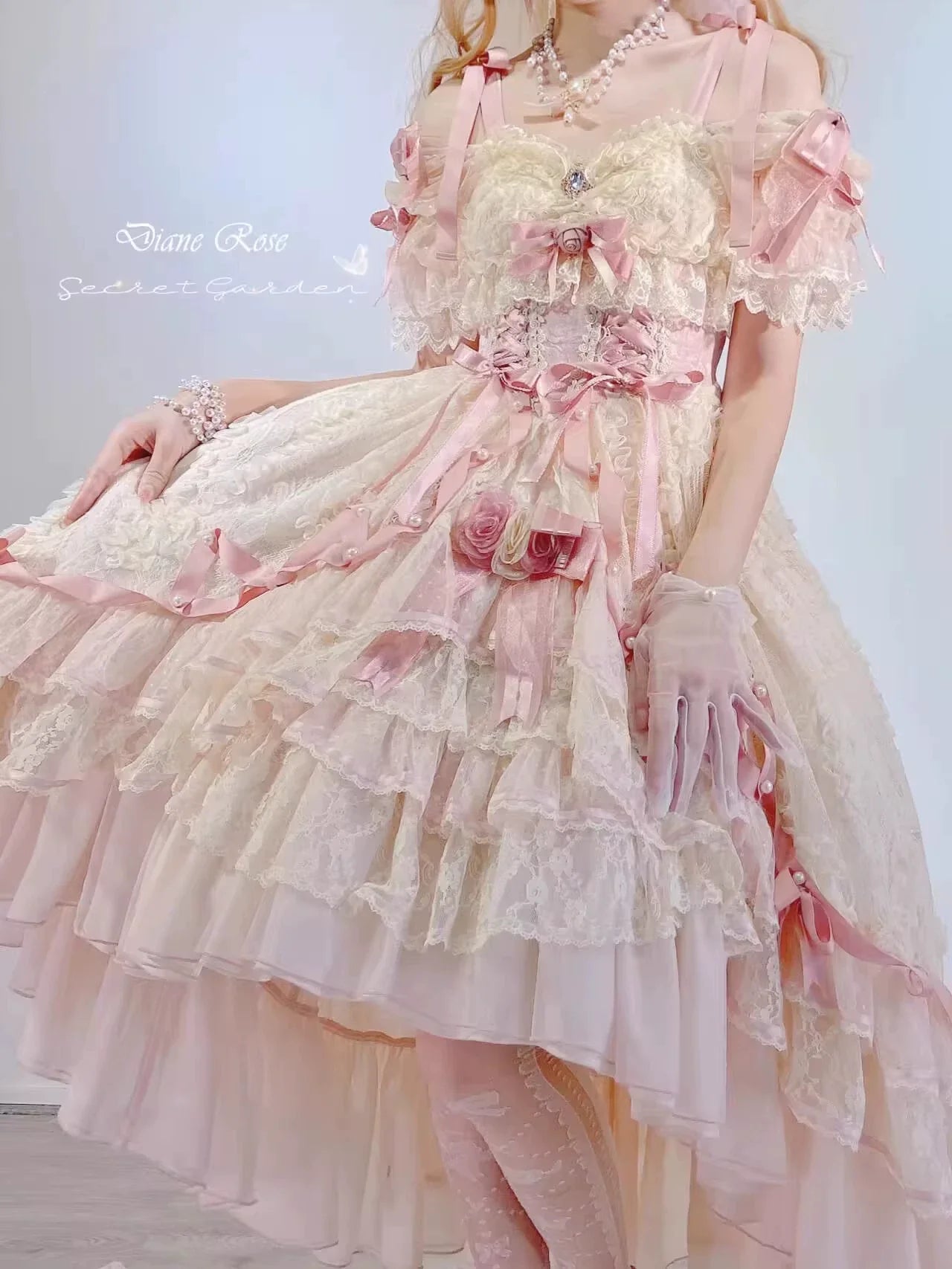 MieYe - Diana Rose - Bridal Lolita Dress Short Wedding OP with Accessories