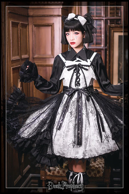 DuskProphecy - Coccyx - Elegant Lolita Dress High Waist Fishbone Print JSK Set
