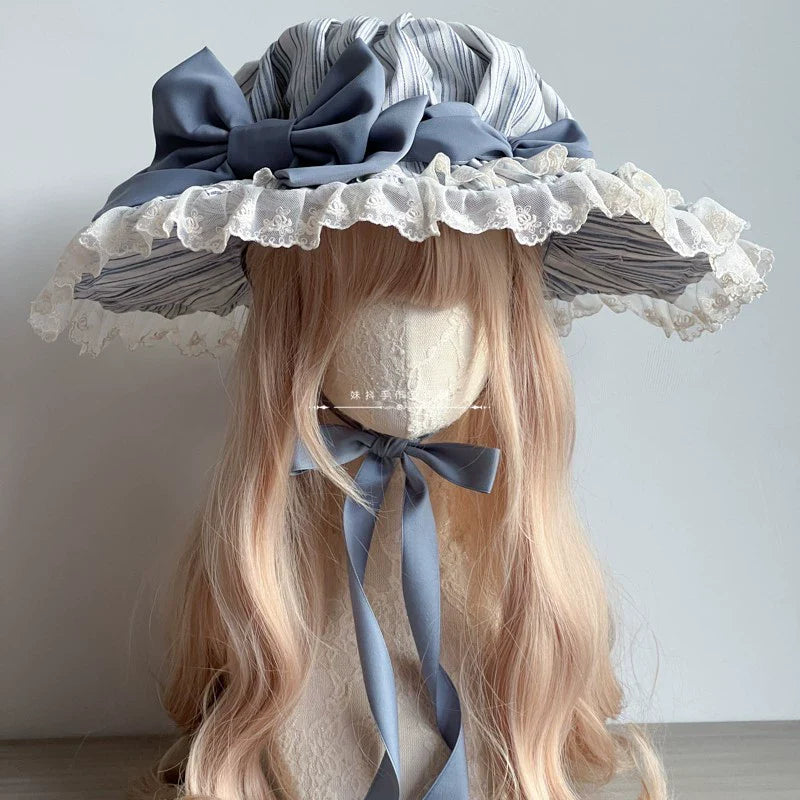 MAID - Vintage Lolita Hat Striped Lace Hat