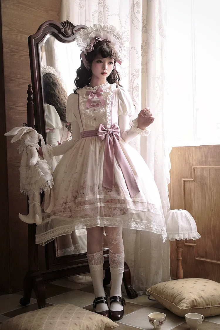 Half Sweet Lolita - Doll Garden - Sweet Lolita JSK Dress Cat Print Pink Dress Set