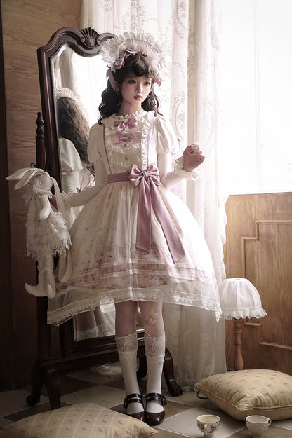 Half Sweet Lolita - Doll Garden - Sweet Lolita JSK Dress Cat Print Pink Dress Set