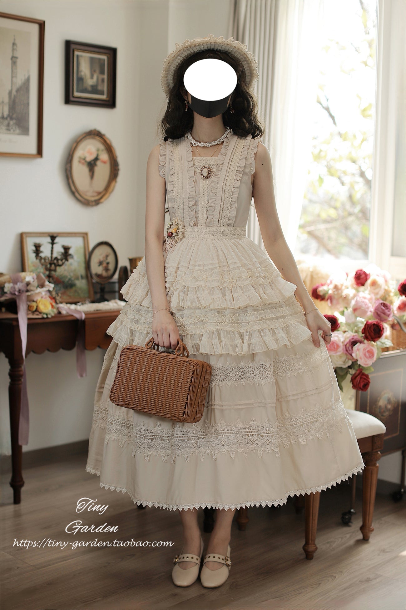 Tiny Garden - Spring Whisper - Solid Color Classic Lolita JSK Dress with Tulle Apron