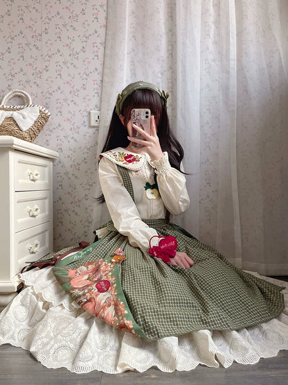 Miss Point - Chubby Fox in the Forest - Customized Lolita Skirt Embroidery Lace Cotton Lolita Skirt