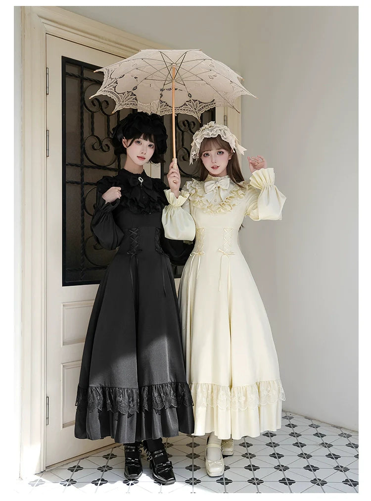 With PUJI - White Daylight - Elegant Lolita Long Sleeve OP Dress, Side Zipper