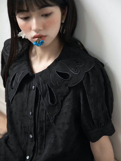 Embroidered Butterfly Lapel Blouse【s0000001736】