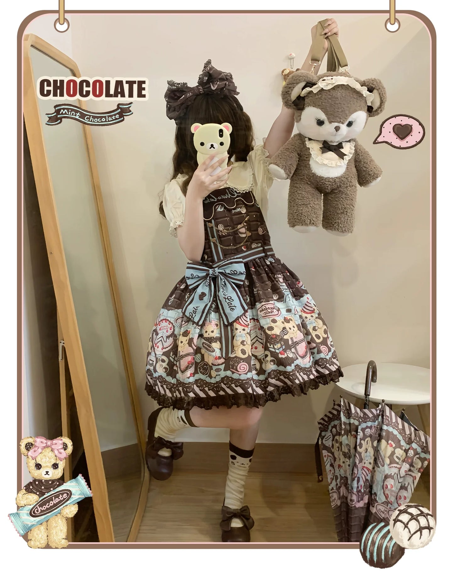 Sweet Dream Sheep - Chocolate Bear - Sweet Lolita Salopette High Waist Dress