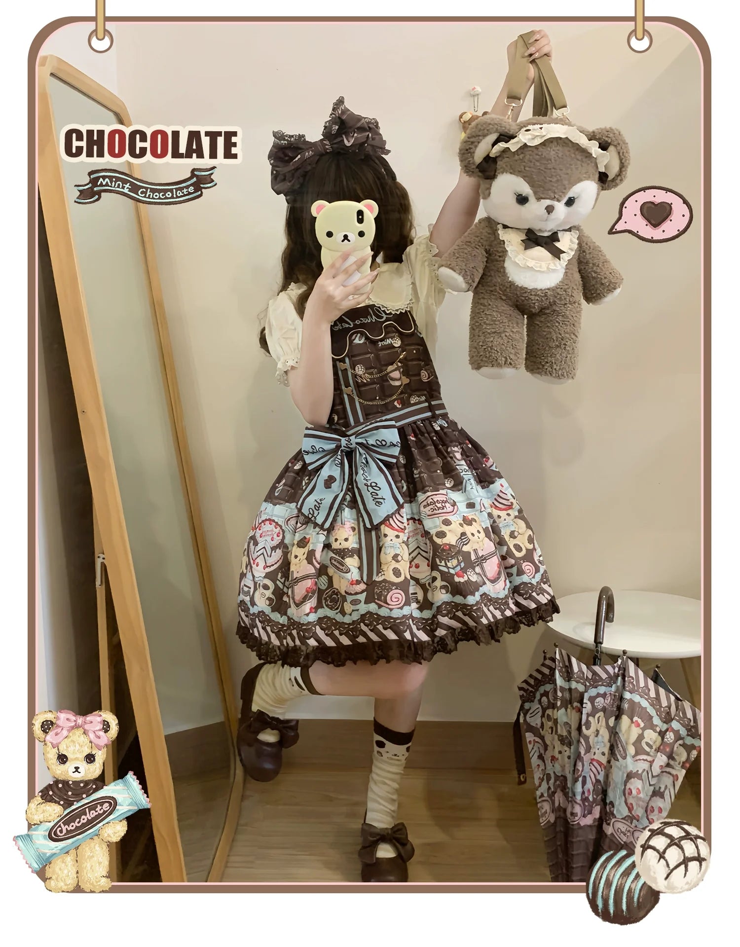 Sweet Dream Sheep - Chocolate Bear - Sweet Lolita Salopette High Waist Dress