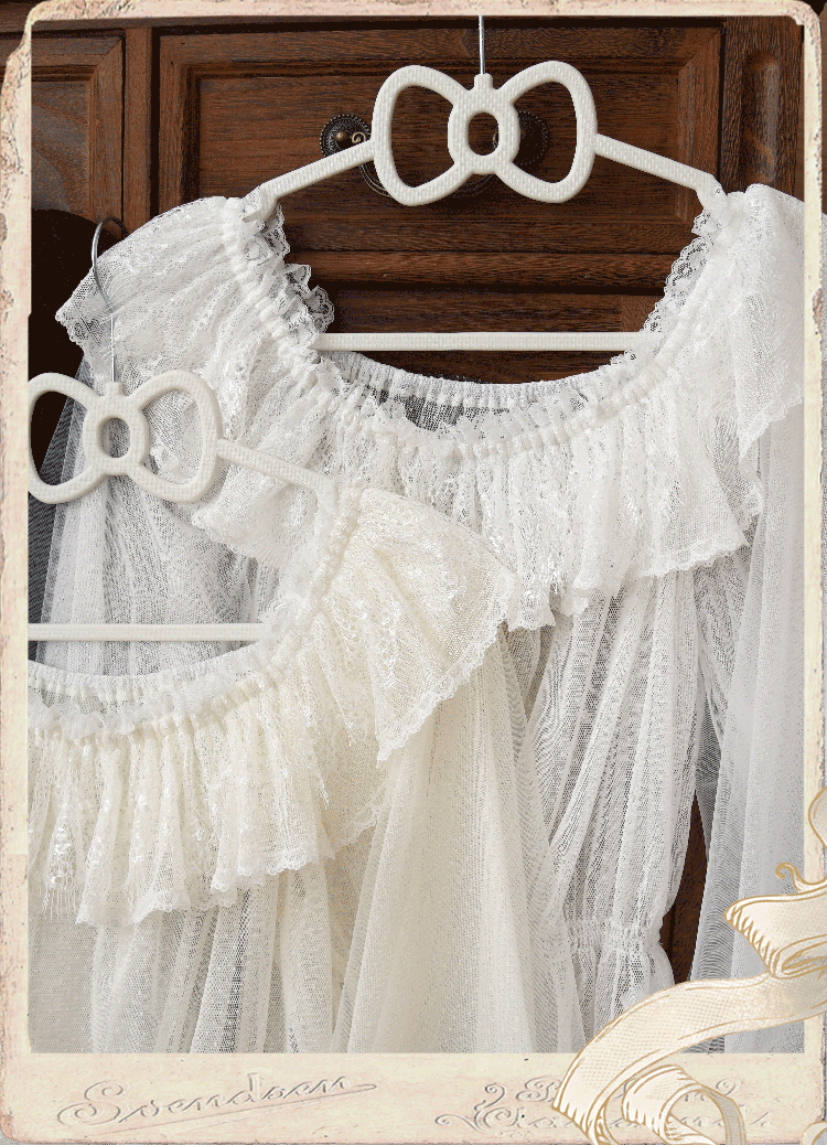 Time Memory - Layered Heart - Sheer Classic Shirt with Mutton Sleeves & Polka Dot