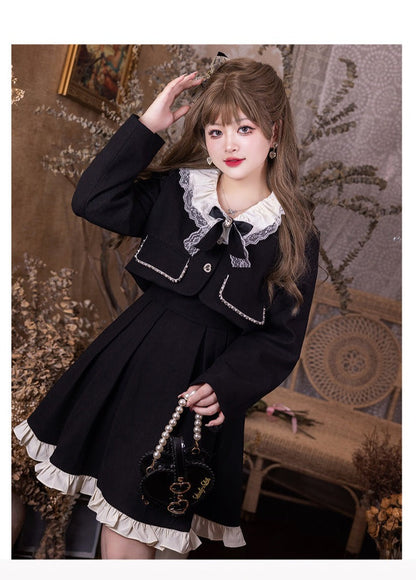 Yingtang - Plus Size Lolita French Retro Dress Set