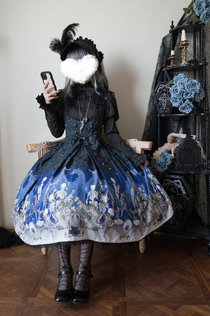 Nn Star - Dragonbone Lily - Dragon Skeleton Print Gothic Lolita Bust-supporting JSK and BNT