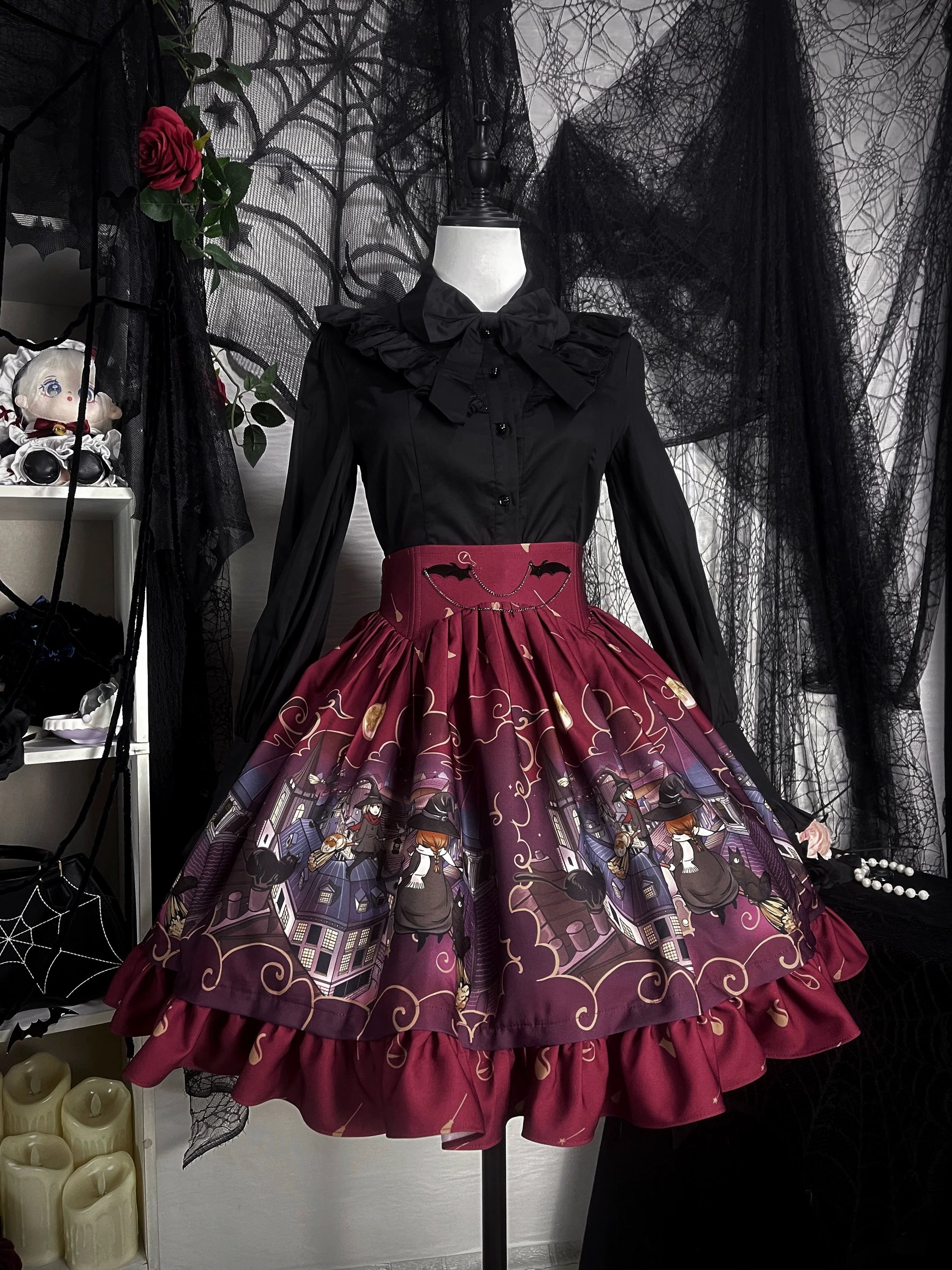Magic Tea Party - Witching Night - Gothic Lolita SK Halloween Chiffon Skirt