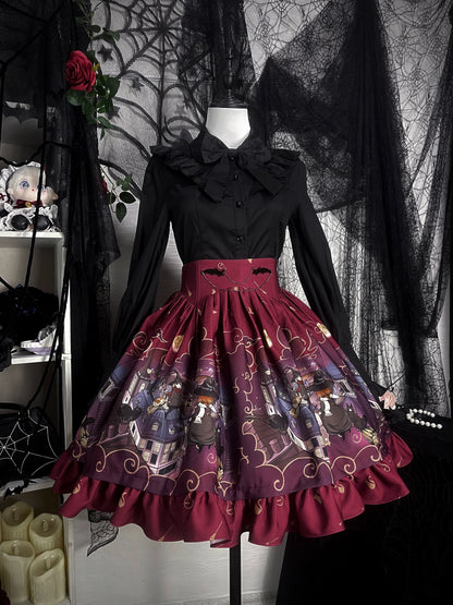 Magic Tea Party - Witching Night - Gothic Lolita SK Halloween Chiffon Skirt