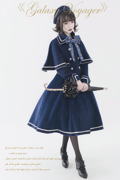 Unideer - Galaxy Traveler - Classic School Lolita Overcoat with Detachable Cape and Bow