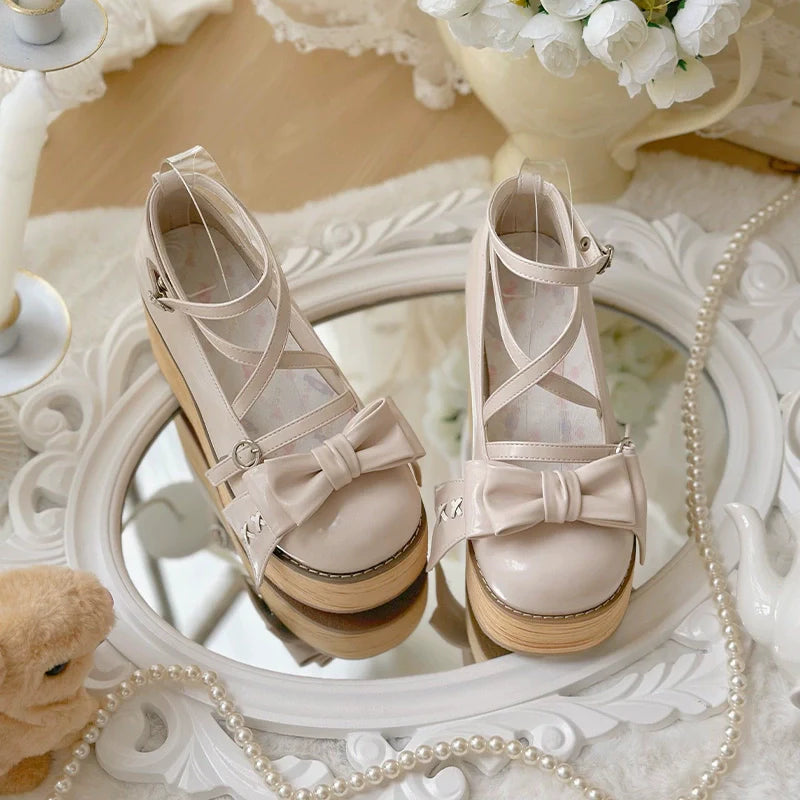 SeeYou - Sweet Cake - Sweet Lolita Platform Shoes Wood Grain