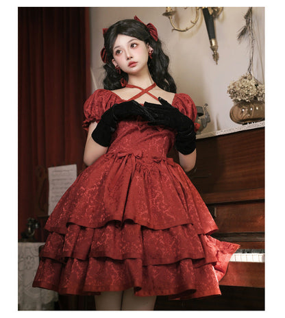 Eieyom - Elegant Lolita Short Sleeve Red Dress