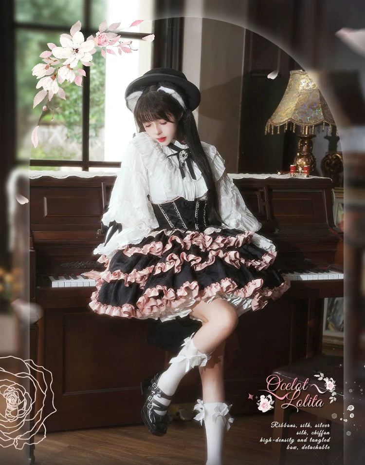 OCELOT - Blackberry Love Song - Black Pink Lolita Skirt Lolita Cake Skirt