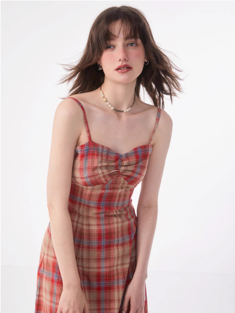 Retro plaid suspender dress【s0000007831】