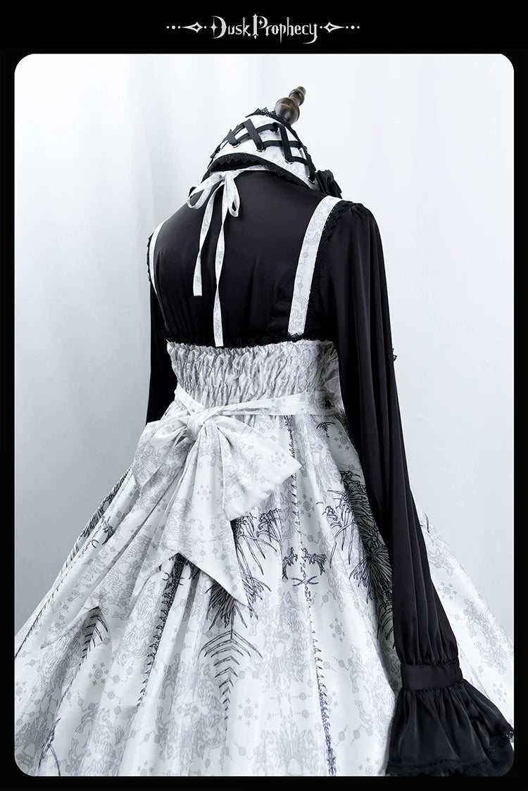 DuskProphecy - Coccyx - Elegant Lolita Dress High Waist Fishbone Print JSK Set