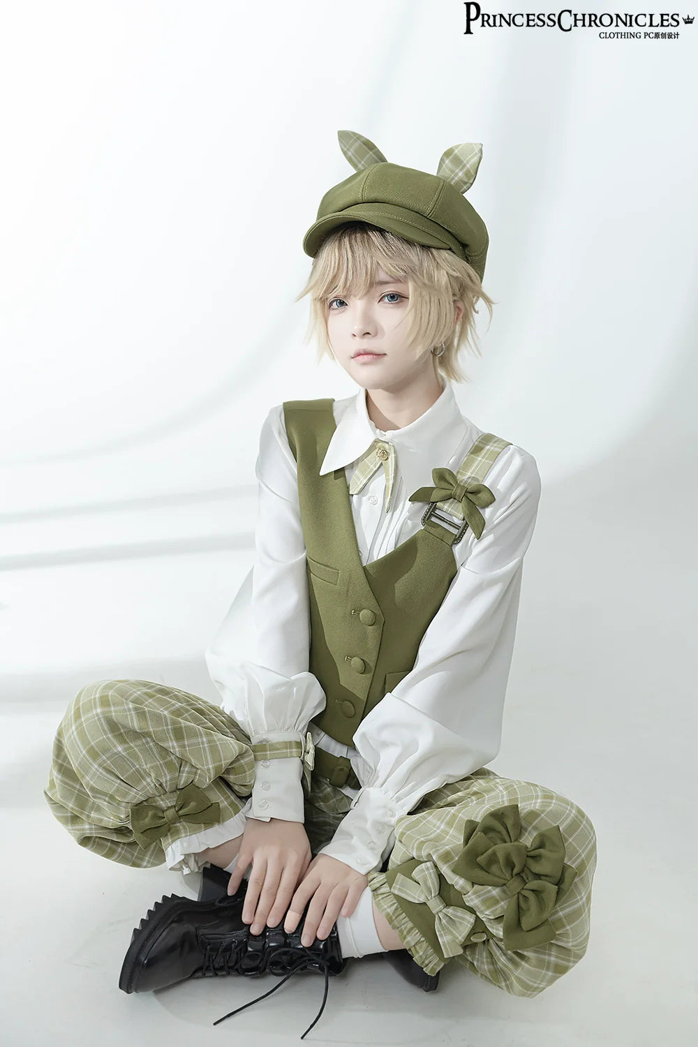 Princess Chronicles - Secret Morning Paper - Ouji Lolita Shirt, Matcha Green Capri Pants