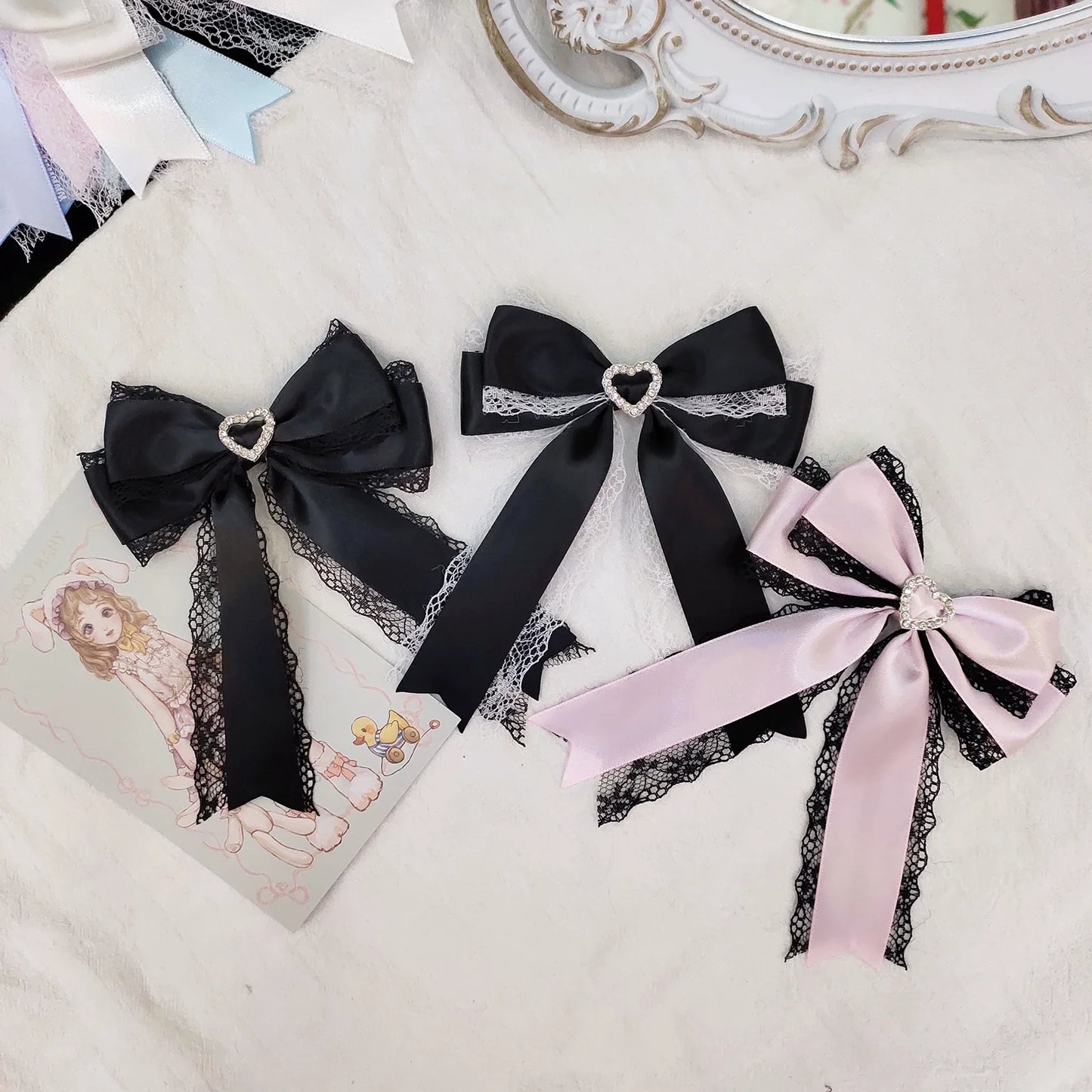 Rabbit Lolita - Kawaii Lolita Hair Clips Heart Diamond Bow Hair Accessories