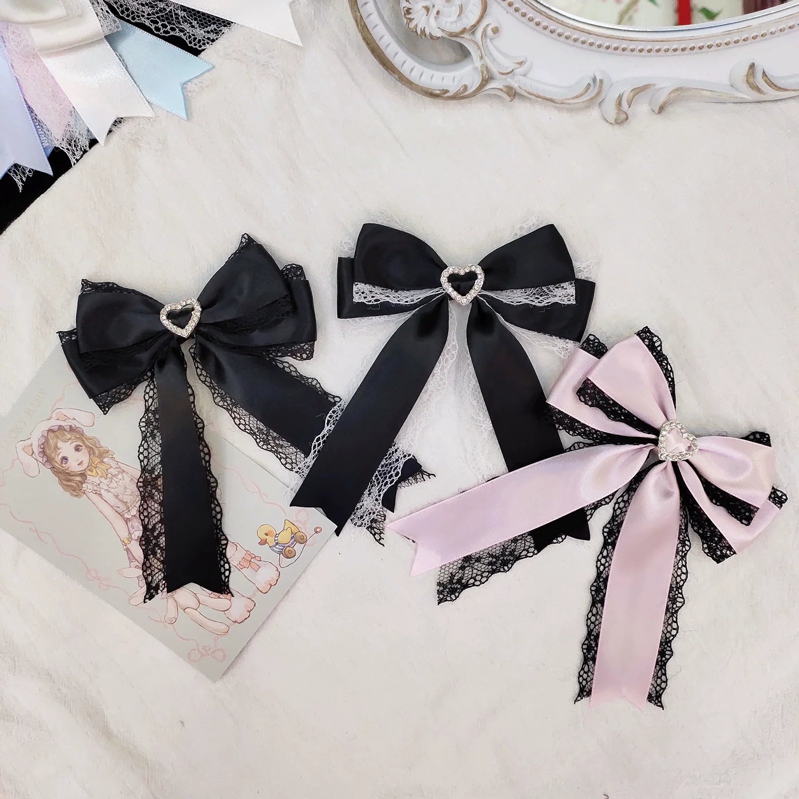 Rabbit Lolita - Kawaii Lolita Hair Clips Heart Diamond Bow Hair Accessories