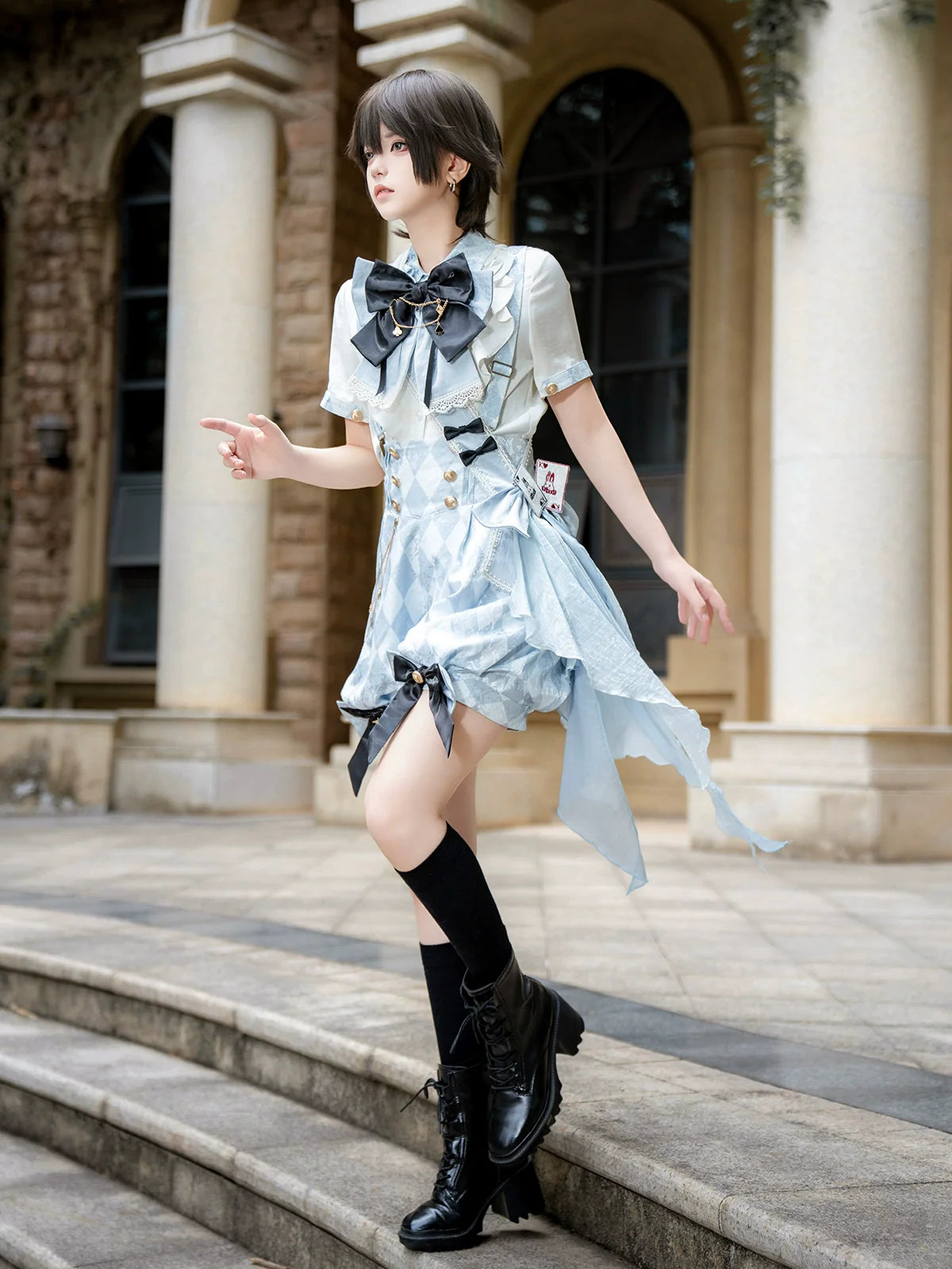 Your Princess - Alice in Time - Checkered Ouji Lolita Suit With Card & Rabbit Accents