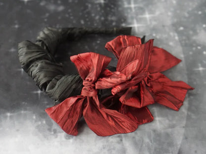 Strange Sugar - Gothic Lolita KC Black Wine Red Ruffled Bow Hair Accessories
