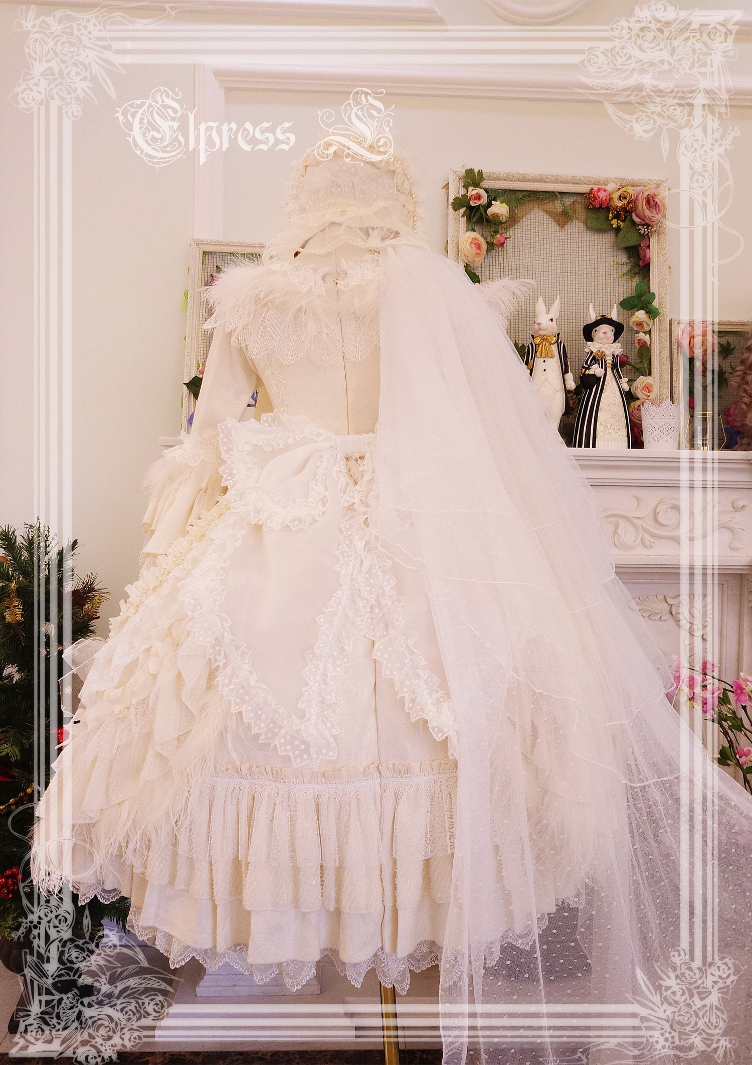 Elpress L・杆edding Lolita Floral Headdress BNT Veil