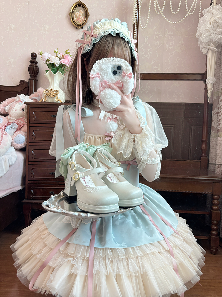 Dreamland - Dreamlike Lily of the Valley - Classic Lolita Platform Shoes with Back Large Bow