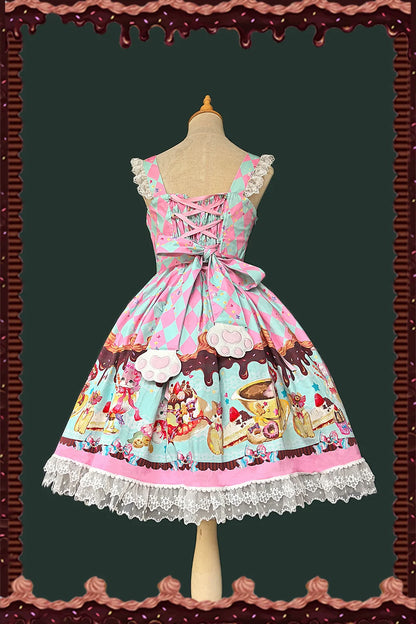 Infanta - Cream Meow - Sweet Lolita JSK, Cat Print