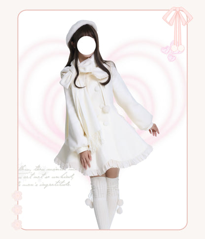 Platycodon House - Winter Love Song - Winter Sweet Lolita Coat Korean Style Overcoat Bow Scarf