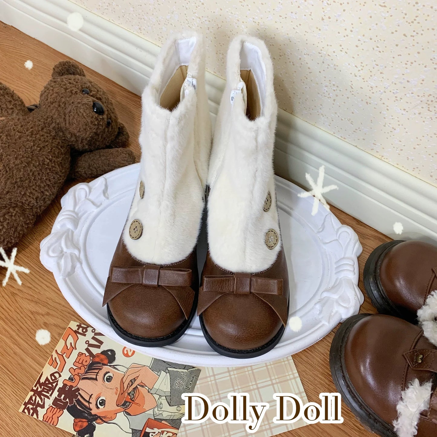 Dolly Doll - Winter Lolita Boots Fur Mary Jane Lolita Low Heel Shoes