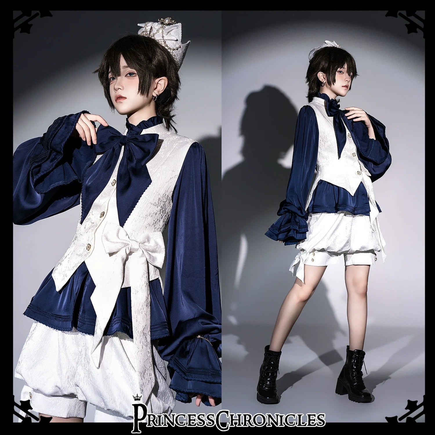 Princess Chronicles - Rabbit Hunter - Ouji Lolita Shirt Sapphire Blue Long Sleeve Blouse