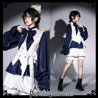 Princess Chronicles - Rabbit Hunter - Ouji Lolita Shirt Sapphire Blue Long Sleeve Blouse