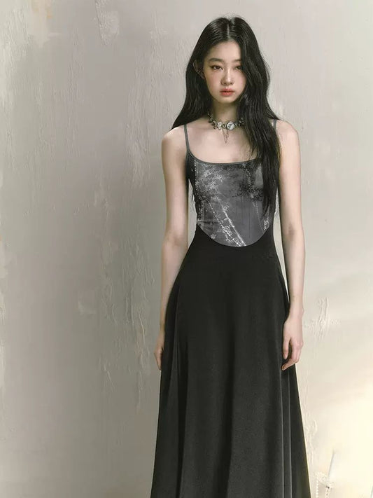 Printed suspender slim skirt【s0000009230】