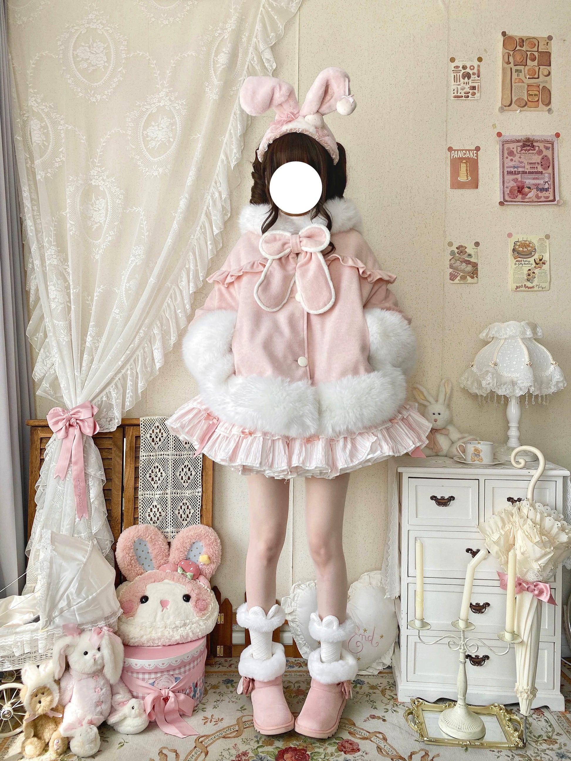 Qianmu - Lop Bunny - Kawaii Lolita Plush Hooded Cape