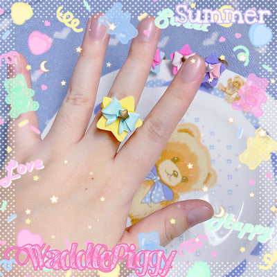 WaddlePiggy - Sweet Lolita Adjustable Handmade Star Bow Lolita Ring