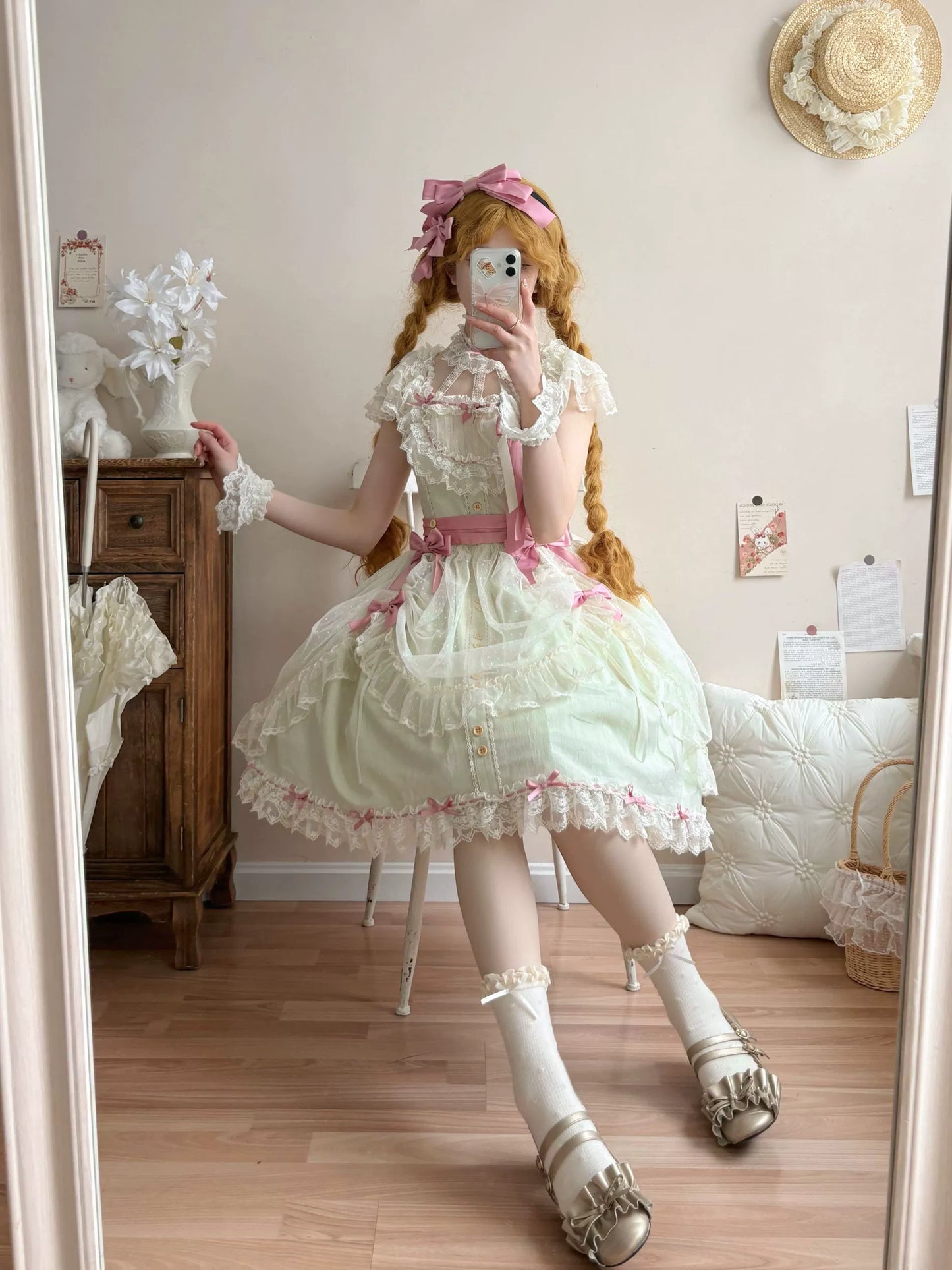 Uncle's Workshop - Fluttering Cherry Spring Strings - Cotton Sweet Lolita JSK Dress