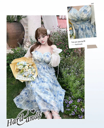 Yingtang - Plus Size Blue Lolita JSK Dress Cardigan Set New Arrival