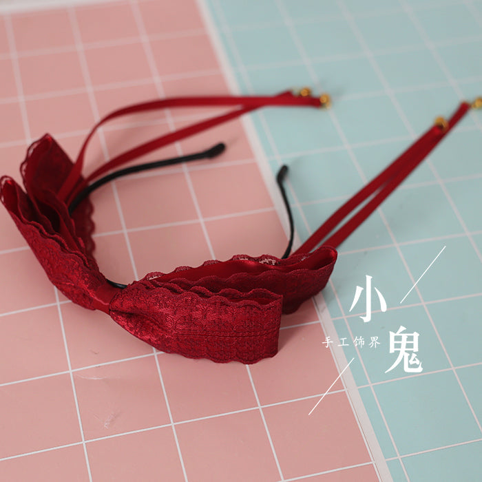 Xiaogui - Kawaii Lolita Bell KC Lace Bow Hair Accessory