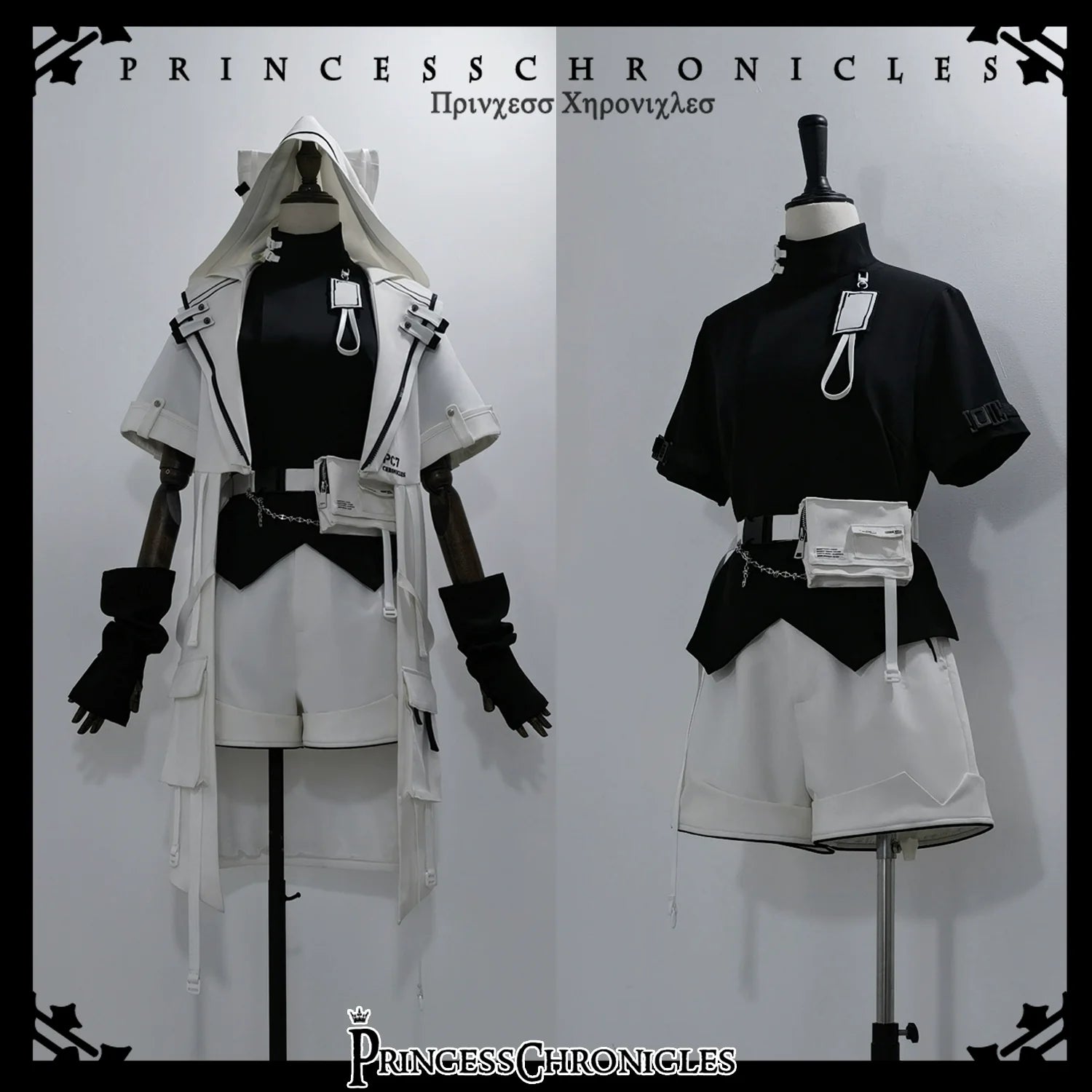 Princess Chronicles - White Cat - Futuristic Style Cool Lolita Pants Suit With Cat Ear Coat