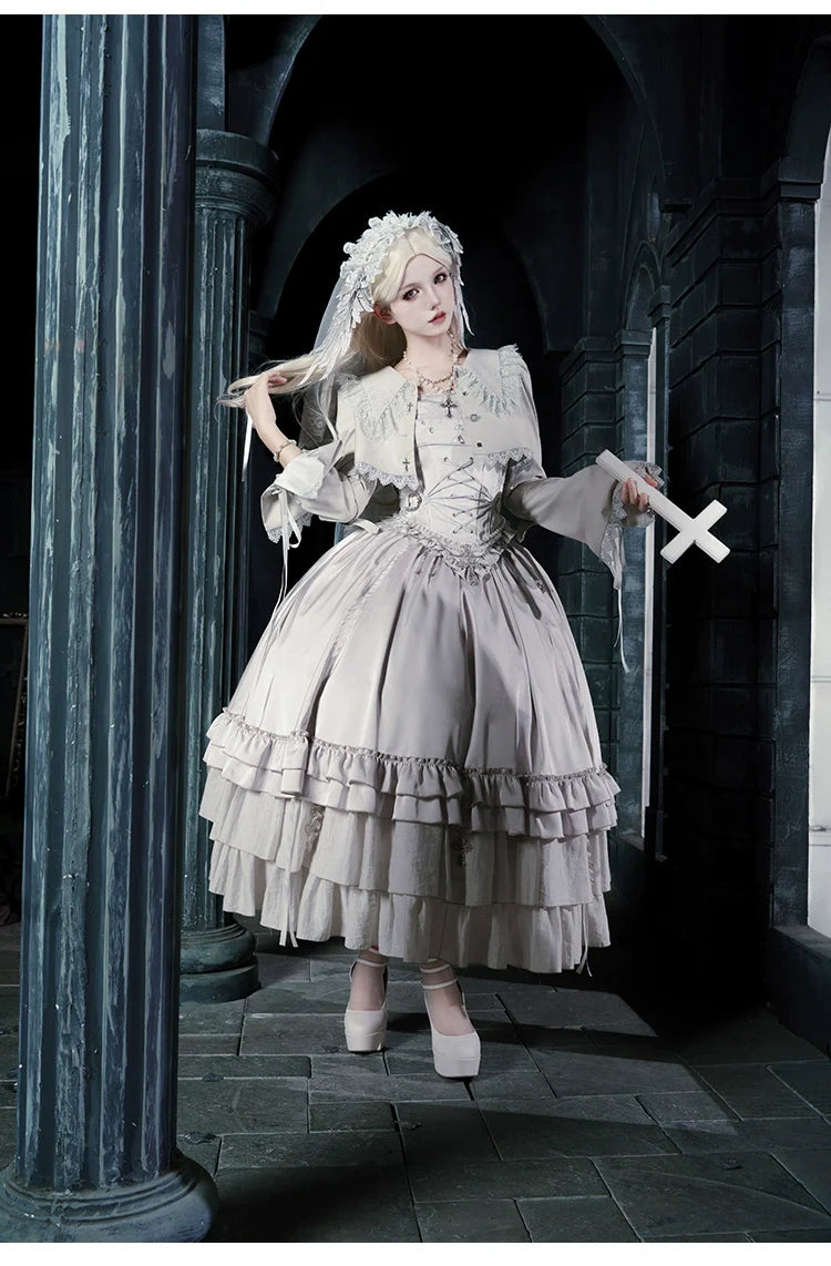 With PUJI - Letter and Poetry ﾂｷ Humanoid Robot - Silver Gothic Lolita Mermaid Skirt Set