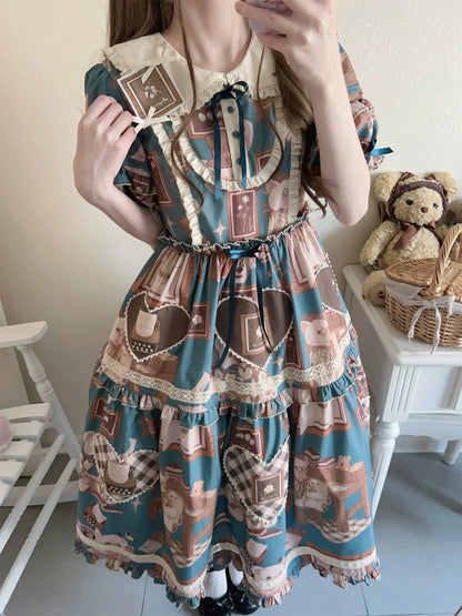 Babyblue - Gretel Bear - Vintage Lolita Dress Teddy Bear Prints Dress